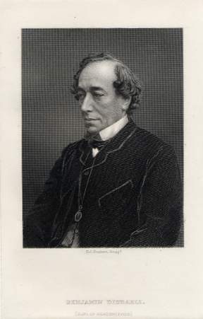 The image is of an engraving of Disraeli.